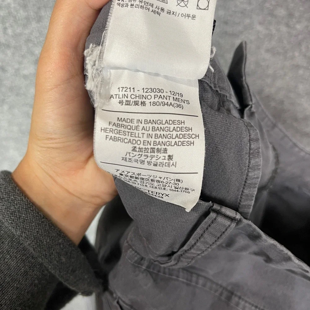 Arcteryx Mens Gray Atlin Chino Pants Casual Outdoor Hiking Trousers 36